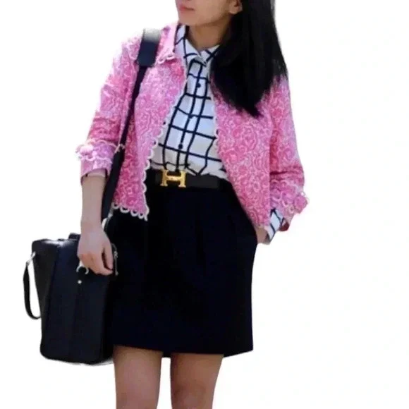 LILLY PULITER pink and white clueless preppy barbie office siren jacket size 4 - Picture 7 of 11